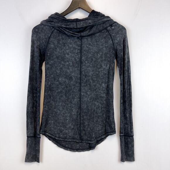 Free People XS Cowl Neck Raglan Tie Dye Long Sleeve Shirt Top Gray Black - Picture 6 of 9